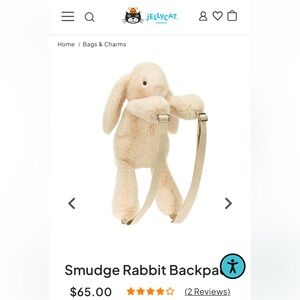 Jellycat Smudge Rabbit Bunny Zip Backpack